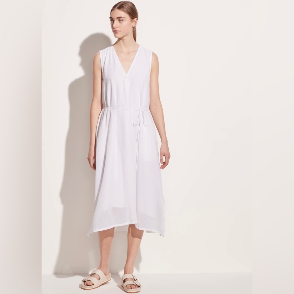 Vince Lightweight Sleeveless V neck Dress in Optic White